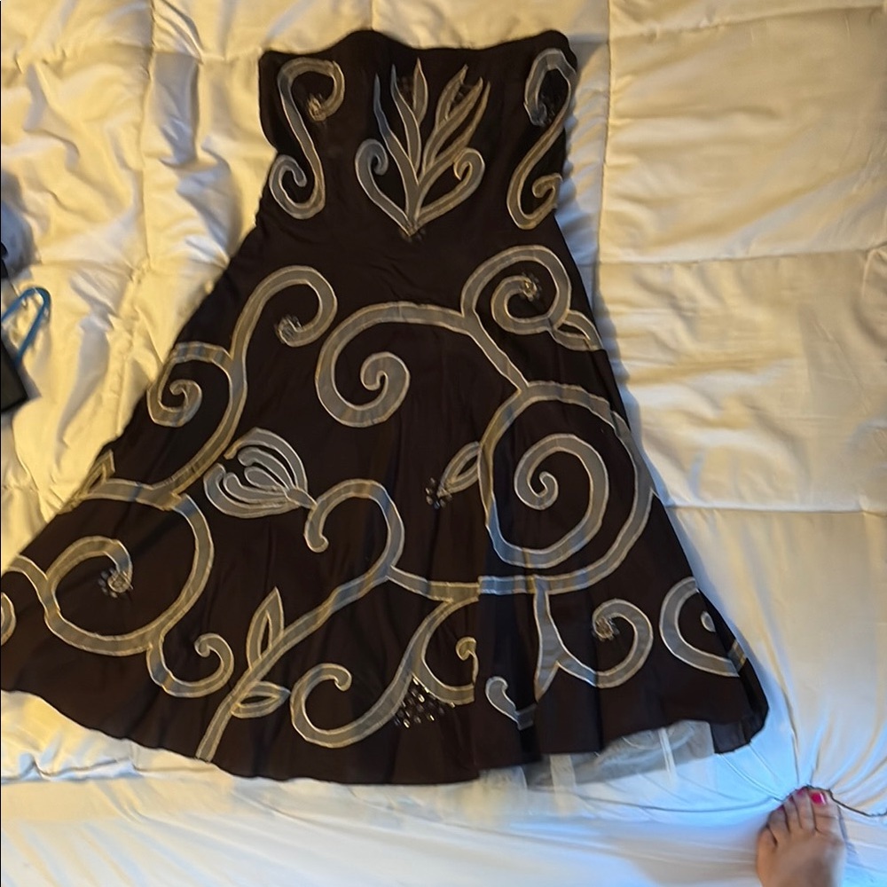 Guess A-Line Strapless Cocktail Dress Brown Silver